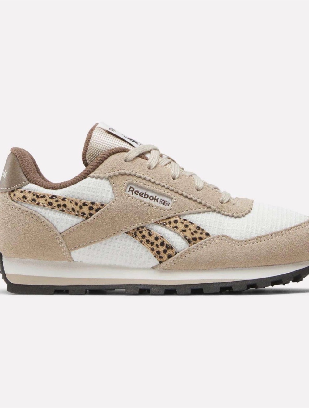 Reebok Girls Beige & White Classic Runner with Leopard Accent size 12.5